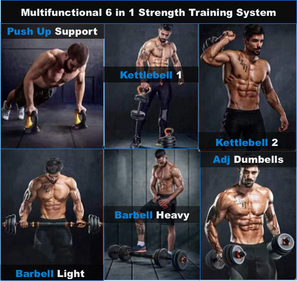 6 In 1 Training Kit - Dumbbells, Kettlebells & Barbells